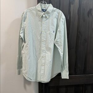 Ralph Lauren Men's Light Green and Blue Checkered Shirt